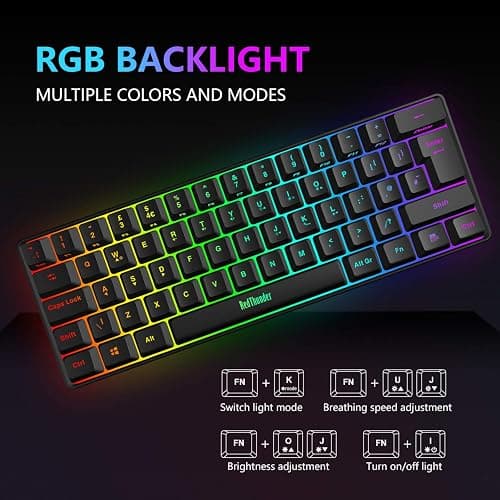 RedThunder 60% RGB Gaming Keyboard and Mouse Combo, UK Layout Ultra Compact Backlit Mini Keyboard, Lightweight 7200 DPI Cellular Optical Mouse, Portable Wired Gaming Set for PC PS5 Xbox Gamers (Black) thumbnail 3