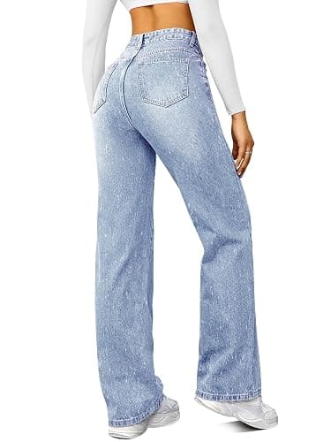FUNUCA Straight Leg Jeans for Women,High Waisted Wide Leg Loose Microelastic Boyfriend Denim Pants thumbnail 2