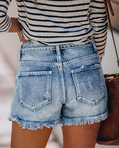 MINGALONDON Women's Denim Shorts Mid Waist Ripped Distressed thumbnail 4