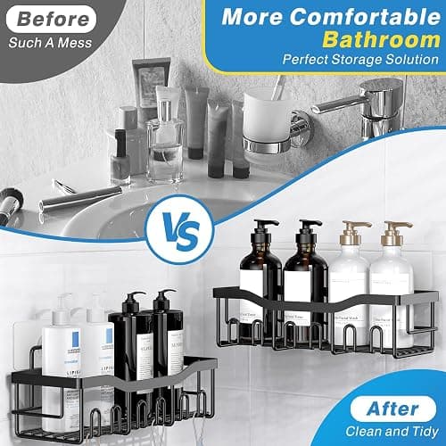 EUDELE Adhesive Shower Caddy, 5 Pack Rustproof Stainless Steel Bath Organizers With Large Capacity, No Drilling Shelves for Bathroom Storage & Home Decor thumbnail 4