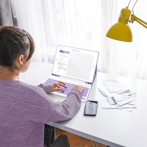 APHBZGE for iPad 6/5th Generation Case with Keyboard 2018/2017,Detachable Bluetooth Keyboard case for iPad Air 2/1,iPad Keyboard Case 9.7 inch with Pencil Holder,Square Keycaps,Purple thumbnail 7