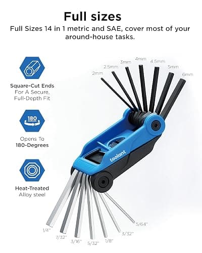 Kraftek toolant 14PCS Folding Allen Wrenches Sets, Metric Allen Key Set 2mm- 6mm, SAE Hex Key Set 5/64”- 1/4", CRV Steel EDC Tool for Bike Repair & Home,Compact Foldable Hex Key Set thumbnail 2