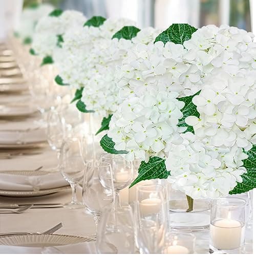 6PCS Premium White Hydrangea Artificial Flowers Bouquets, Ivory Silk Hydrangea Flowers Heads with Stems, Fake Hydrangeas Flowers Arrangement, Faux Hydrangea Decor for Home Wedding Party Baby Shower thumbnail 2