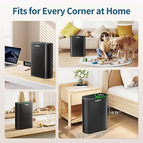 Powerful Air Purifiers for Home Large Room Up to 2400 Ft², ECOSELF HEPA Air Purifier with PM 2.5 Air Quality Display 20dB Sleep Mode, Air Purifiers for Bedroom Office Living Room HAP602 Black thumbnail 5