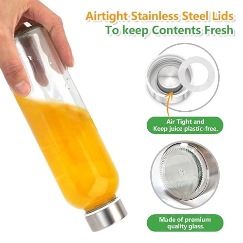 Zukro Glass Water Bottles with Lids 18 oz, 10 Pack Reusable Juice Bottles With Stainless Steel Airtight Cap for Juicing, Leak Proof Clear Drinking Jar Beverage storage container for Fridge, BPA Free thumbnail 5