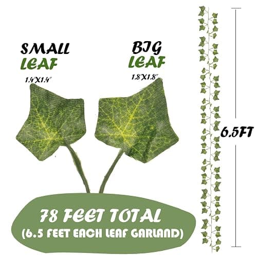 Flojery 78Ft 12pcs Silk Artificial Ivy Vine Hanging Leaves Plant Greenery Decor Party Home Garden Wedding Wall Decor (Green) thumbnail 5
