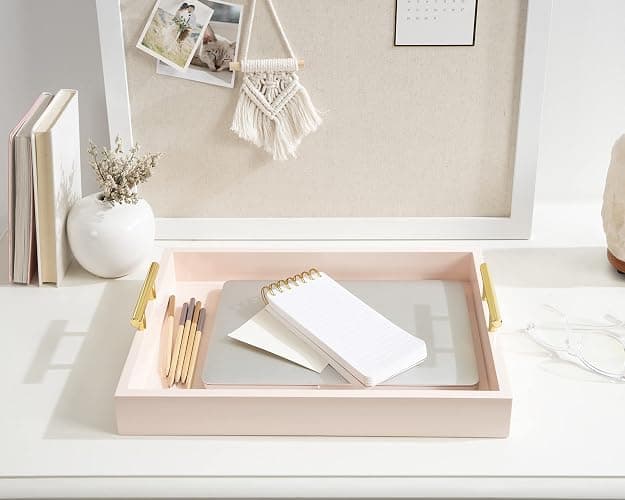 Kate and Laurel Lipton Decorative Tray with Polished Gold Metal Handles, Soft Pink thumbnail 6