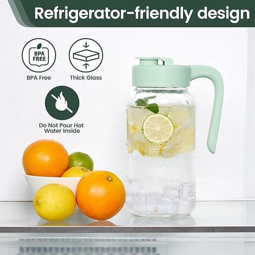 Spreccio Mason Jar Pitcher - Airtight & Leakproof Glass Pitcher with Lid, Perfect for Breastmilk, Cold Brew, and Sun Tea, 2 Quart (64 oz) Mason Jar with Pour Spout Lid thumbnail 5