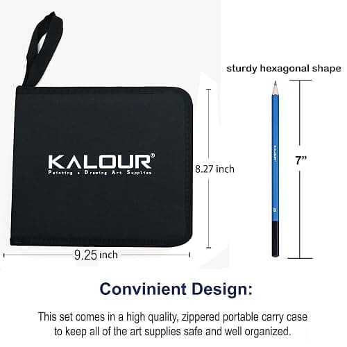 KALOUR 33 Pro Drawing Kit Sketching Pencils Set,Portable Zippered Travel Case-Charcoal Pencils, Sketch Pencils, Charcoal Stick,Sharpener,Eraser.Art Supplies for Artists Beginner Adults Teens thumbnail 3