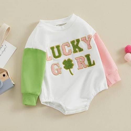 FOCUSNORM St. Patrick's Day Baby Girl Outfit Long Sleeve Ireland Festival Romper jumpsuit Four Leaf Clover Onesie Clothes thumbnail 6