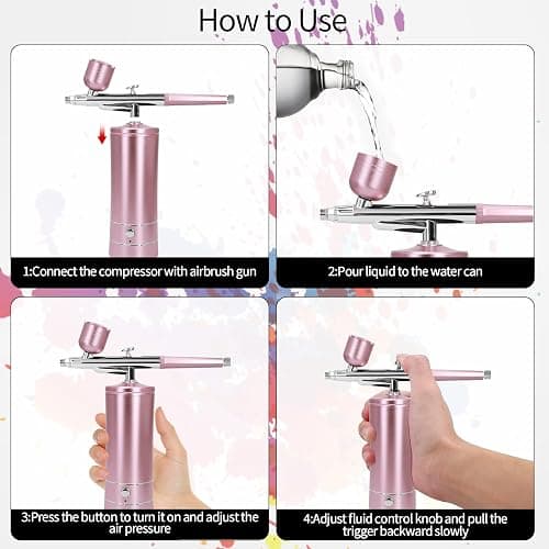 Airbrush Kit Air Brush Kit With Air Compressor Nail Charms Wireless Air Brush for Barber, Nail Art,Makeup, Model Painting (Pink) thumbnail 6