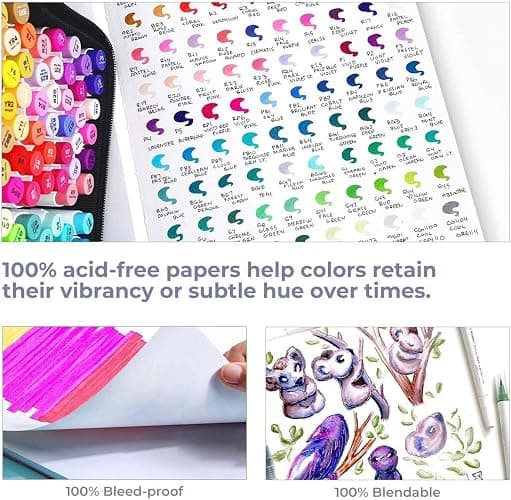 Ohuhu A4 Alkoholmarker Skizzenbuch - 200 g/m² säurefreies Papier, 156 Seiten (78 Blätter), 21x29,7 cm Hardcover mit Premium PU-Einband, Sketchbook für Aquarell, Marker & Illustration thumbnail 4