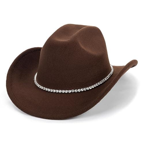 IZUS Women Sparkly-Rhinestone Western-Cowgirl-Hat Glitter-Bling Cowboy-Hat Felt-Rodeo-Hat for Disco-Party Medium/Large thumbnail 3