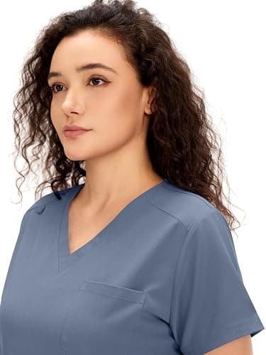COZYFIT Scrubs for Women - V Neck Top & Cargo Straight Pants 12 Pockets | Water Resistant, Side-Slit Hem, Easy Care, Workday Utility, For Nurses, Clinics, Long Shifts, Daily Medical Uniforms thumbnail 4