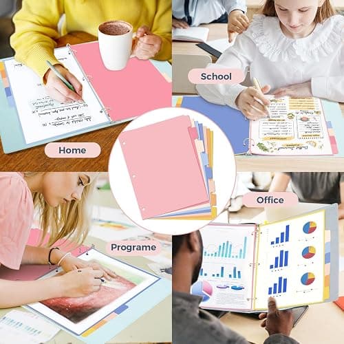 SUNEE 8 Tab Binder Dividers,Plastic Dividers for 3 Ring Binder,3 Ring Binder Dividers with Tabs for School Office Home Supplies,Pastel Color, 1 Set - 1 thumbnail 7