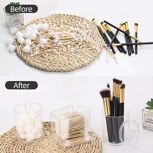 Tbestmax Qtips Dispenser Bathroom Container, 10/12 oz Big Cotton Ball Holder, Clear Plastic Apothecary Jar Organizer for Storage Cotton Swab, Floss Picks thumbnail 5