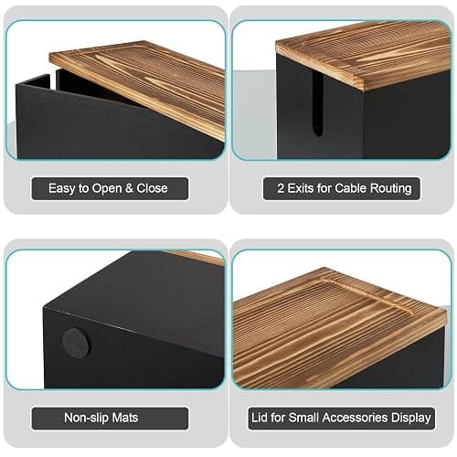 Bivvclaz Large Cable Management Box, Wooden Cord Organizer Box for Desk, Floor, Office to Hide Extension Cords Power Stripes Surge Protectors Chargers Wires, Black thumbnail 5