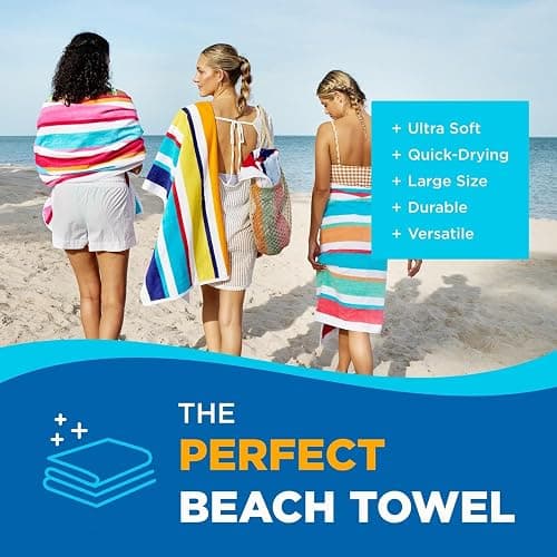 Ben Kaufman Joey Velour Colored Classic Multi-Color Stripe Beach & Pool Towel - Large Cotton Towel - Soft & Absorbant - Assorted Colors - 32” x 62” - 4 Pack thumbnail 3