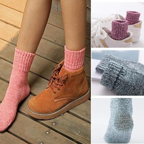 YZKKE 5Pack Womens Vintage Winter Soft Warm Thick Cold Knit Wool Crew Socks, Multicolor, free size thumbnail 2