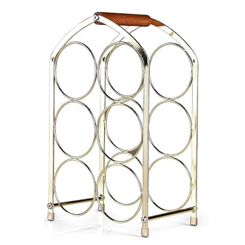 Drincarier Countertop Wine Rack - 6 Bottle Freestanding Modern Gold Metal Small Wine Rack - 3 Tier Tabletop Wine Holder Stand for Cabinet, Pantry, Wine Bottle Storage thumbnail 5