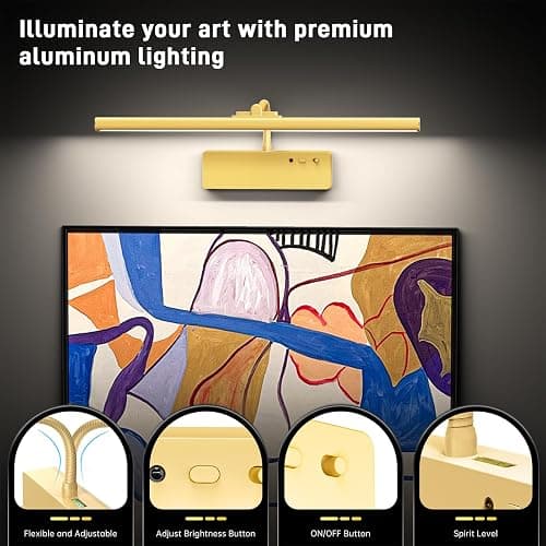 Picture Light, 15.35inch Wireless Picture Lights for Wall Rechargeable, 5400mAh Battery Wall Light with Remote, 3 Color Art Lighting for Paintings with Timer and Dimmable for Display, Gallery (Gold) thumbnail 5