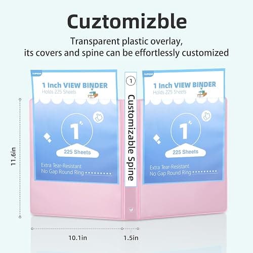 1 Inch Binders 3 Ring,6 Pack Three Ring Binder with 2 Pockets,PVC-Free,Customizable Clear View Cover for 8.5 x 11'' Letter Size Papers, Round Ring， Ideal for School, Office Supplies thumbnail 2