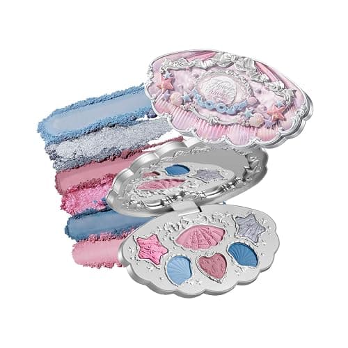 Flower Knows Shell's Jewel 6-Color Makeup Palette,Pink Blue Face Makeup Palette with 4 Matte + 2 Shimmer Shades,Blendable Smooth Cute Make Up,0.23 Oz(02 Mermaid's Tears) - Image 1