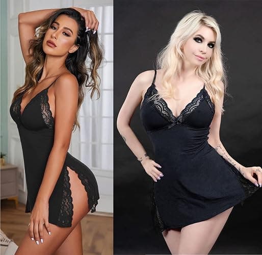 Avidlove Women's Lingerie Sexy Nightwear Spaghetti Strap Nightgown Babydoll | Sexy Lingerie for Women, V-Neck Babydoll Lingerie, Cotton Nightgown, Side Slit Chemise Nighty thumbnail 5