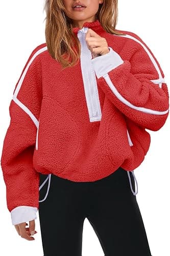 Panadila Womens Half Zip Sherpa Fleece Pullover Soft Oversized Sweatshirt with Pockets Warm Fuzzy Sweater - Image 1