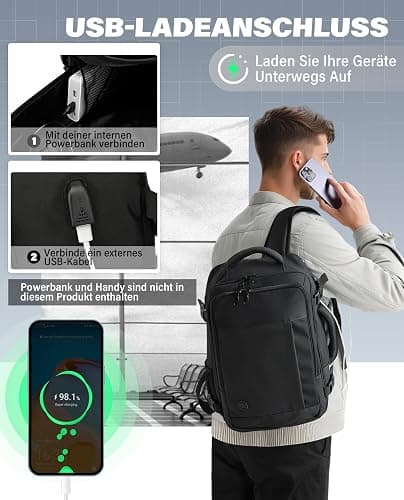 VANKEV für Easyjet Handgepäck 45x36x20 Laptop Rucksack Reiserucksack Handgepäck Tasche Rucksack 15.6 Zoll Laptop Backpack für Herren Damen Schwarz thumbnail 7