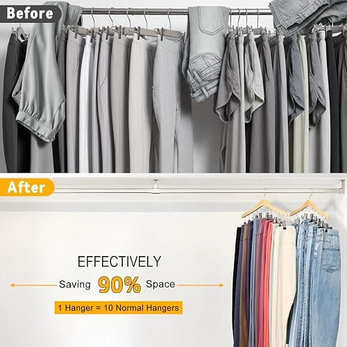 SNUVID Legging Organizer for Closet, Wooden Yoga Pants Hangers 2 Pack with 10 Clips Holds 20 Leggings, Space Saving Hanging Closet Organizer, Closet Organizers and Storage, Dorm Room Organization thumbnail 2
