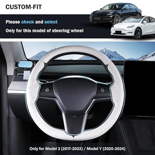 Steering Wheel Cover for Tesla Model 3 (2017-2023) / Model Y (2020-2024),Anti-Slip,Comfortable Grip, Breathable,Customized for Tesla Model 3/Y Accessories,Matte White thumbnail 2