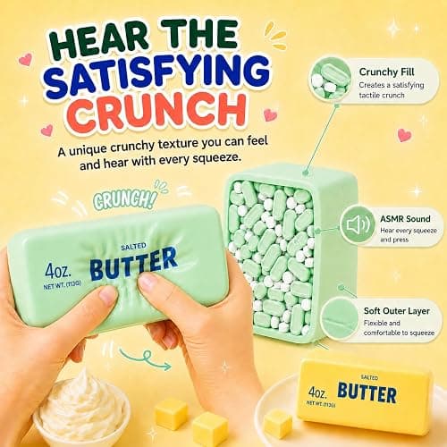 Crunchy Butter Squishy, Soft Squeeze Sensory Fidget Toy with Crunchy ASMR Texture, Butter Stick Stress Relief Toy, Fun Novelty Gift for Kids Teens and Adults, Blue thumbnail 4