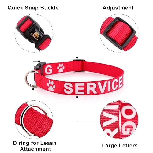 Plutus Pet Service Dog Collar,Printed in Large Letters on Nylon Webbing,Prevents Accidents by Warning Others of Your Dog in Advance,Two Colors,Four Sizes,Neck 14-20 inch,Medium,Red | Adjustable, Heavy Duty with Quick Snap Buckle, for Puppy Small Medium Large Dogs, Red, M thumbnail 2
