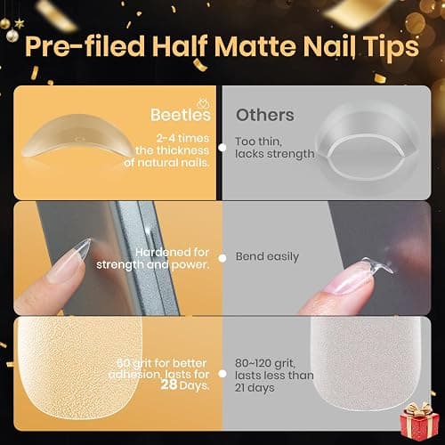 Beetles Gel Nail Extension Kit Almond Shape, Easy 9 in 1 Glue Uv Led Set Etch X Nail Tips Short Almond Half Matte Tips, Gift for Women & Girls, 504 pcs thumbnail 4