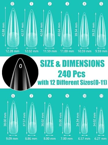 Deciniee Nageltips, 240 Stück Volle Abdeckung Quadratische Gerade Nagelspitzen Nails Tips für Gelnägel, 12 Größen Nail Tips, Soft Gel Nageltips Nagelspitzen für Nagelstudios und Diy Nail Art Zu Hause thumbnail 2