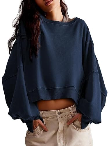 Zwurew Womens Casual Sweatshirt Long Sleeve Tops Crewneck Loose Fit Tee Pullover Crop Tshirt Side Slit Fall Shirts Fashion - Image 1