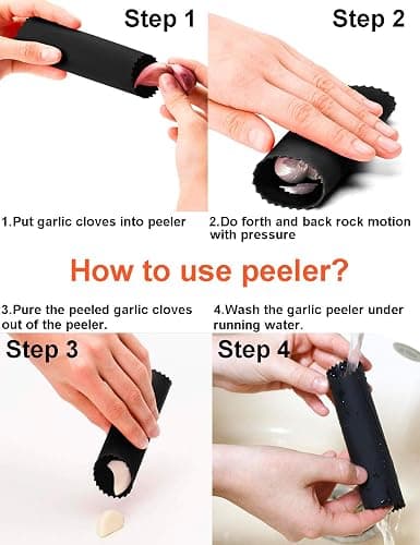 Garlic Press Stainless Steel, Garlic Mincer Garlic Chopper With Peeler& Brush, Cloves Chopper Grinder Slicer Squeezer Roller, Easy To Use (black) thumbnail 2