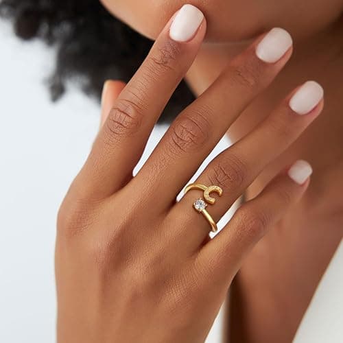 Eaciy Easter Basket Stuffers Gifts for Kids Girls, Dainty 14K Gold Plated Adjustable Letter Rings Teen Girls Gift Trendy Stuff Non Tarnish Ring Birthday Easter Gifts for Toddler Teens thumbnail 2