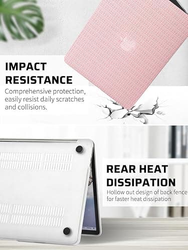 Seorsok Compatible with MacBook Air 13.6 inch Case 2022-2024 2025 A3240 M4 A2681 M2 A3113 M3 Touch ID,Elegant Leather Plastic Hard Case with Transparent Keyboard Cover,Pink Woven - Air 13.6(A3240 A2681 A3113) - Pink thumbnail 5