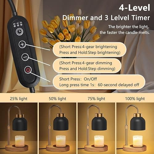 WUEAOA Candle Warmer Lamp with Timer and Dimmer, Height and Brightness Adjustable, Black Electric Wax Warmer for Women Mom, Best Birthday and House Warming Gift New Home Decor thumbnail 2