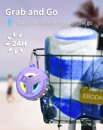 EBODA Bluetooth Shower Speaker, IP67 Waterproof Portable Wireless Small Speakers, Floating, 24H Playtime for Home, Beach, Pool, Kayak, Hiking, Boat Accessories, Gifts for Women, Girls - Purple thumbnail 2