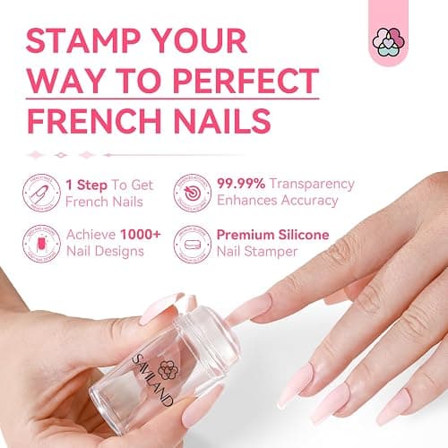 Saviland French Tip Nail Stamp: 4PCS Nail Art Stamper Kit Clear Silicone Nails Stamping Long & Short Jelly Stamper with Scrapers Nails Stamper Kit for French Manicure Home DIY Salon thumbnail 2