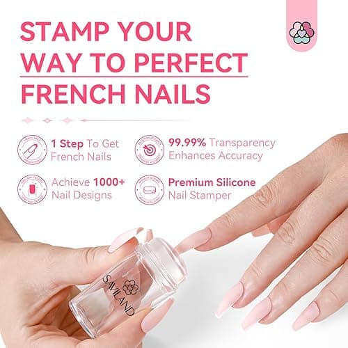Saviland French Tip Nail Stamp - 4PCS Nail Art Stamper Kit Clear Silicone Nails Stamping Long & Short Jelly Stamper with Scrapers Nails Stamper Kit for French Manicure Home DIY Salon thumbnail 3