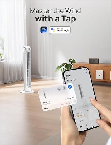 DREO Smart Tower Fan for Bedroom, 90° Oscillating Fan, 26ft/s Wind, 28dB | 5 speeds 4 modes, Quiet Floor Fans for Room , 12H timer, Remote/APP & Voice Control, Standing Fans that Blow Cold Air, White thumbnail 6