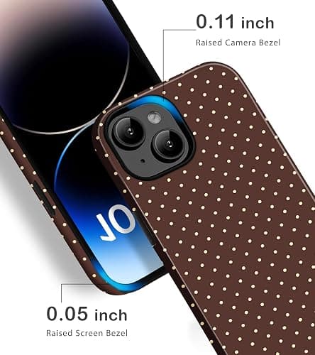 Amzfield for iPhone 13/14 Case Cute Small Polka Dot Aesthetic Retro Design for Women Girls Fall Simple Chic Girly Pretty Dual Layer Hybrid Protection Elegant Phone Case, Brown thumbnail 4