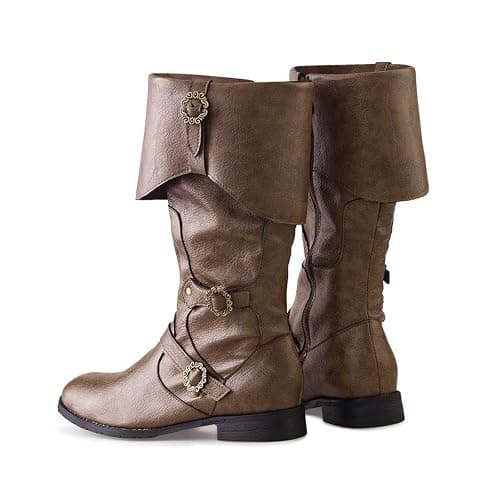 Pirate Costume Boots for Womens Renaissance Pull On Mid Calf Gothic Boot Flat Jazz Boots Halloween Gothic Button Leather Shoes thumbnail 2