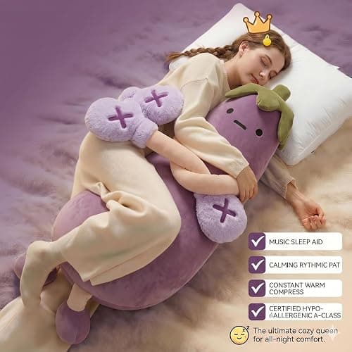 Mango King Plush Hugging Pillow, Smart Eggplant Mango Patting Pillows with Remote Control, Heating & Bluetooth Recording, Partner Plush Comfort Hug Pillow for Adults (Eggplant Tapping + Heating, S) thumbnail 6