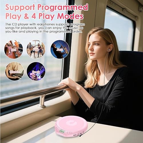 Gueray CD Player Portable CD Dsicman: with Earphones for Car with Anti-Skip Shockproof with LCD Display Support PROG Memory Repeat Function thumbnail 5
