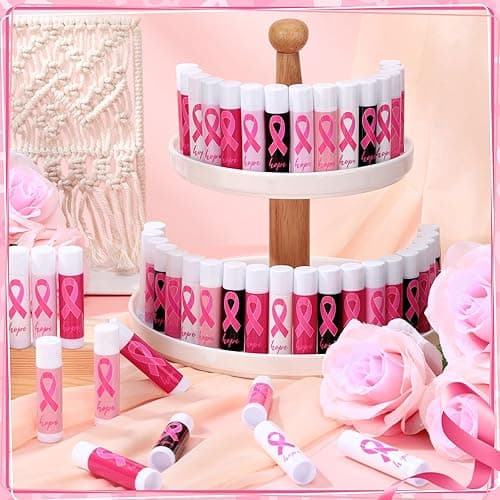 Siifert 50 Pack Breast Cancer Awareness Accessories Gifts Bulk Lip Balms Favors Pink Ribbon Lip Balms Favors Breast Cancer Awareness Month Support Party Items Decorations for Women Men Survivors - 50 thumbnail 2